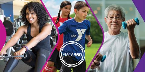YMCA360 logo with picture of members working out